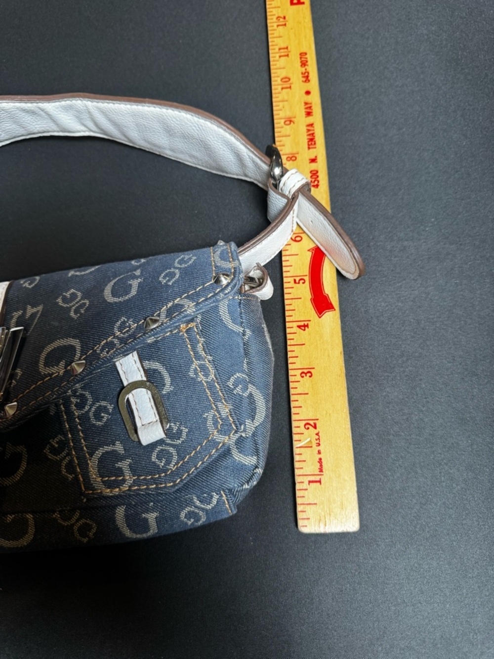 Vintage Y2K Guess Denim Monogram Baguette Bag Blue Logo - Picture 9 of 11